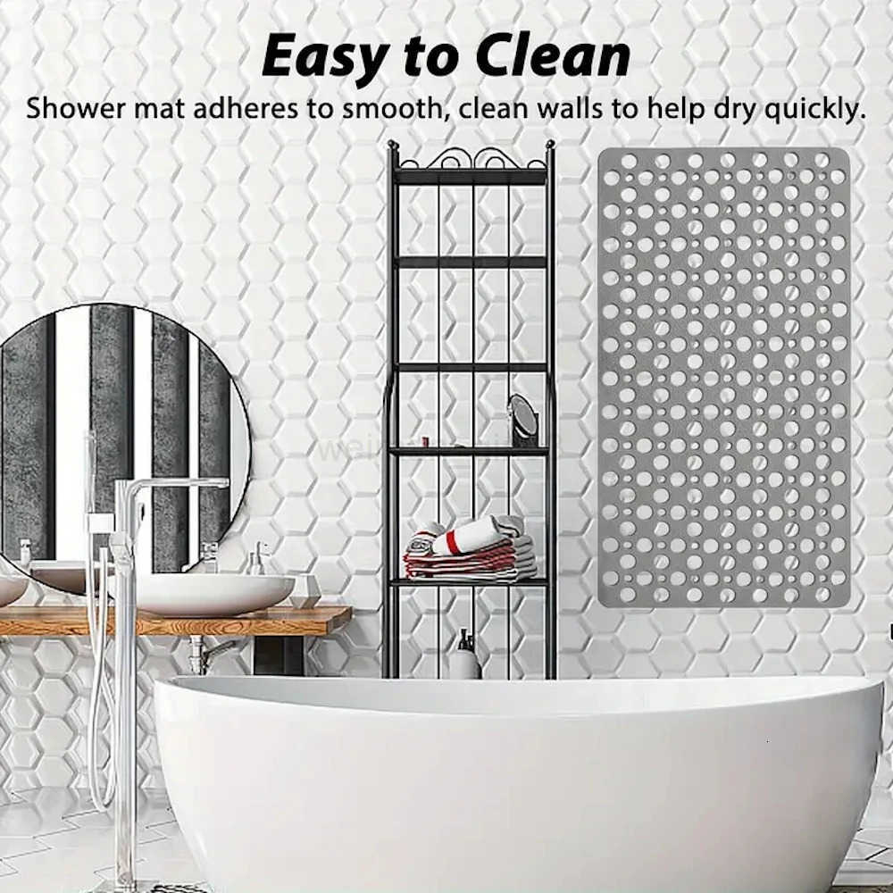 1pc Bathroom Non-Slip Mat With Suction Cup 43x75cm Bath Rug Shower Mat Round Hole Design Bathroom Massage Ring Quick Drain H260316