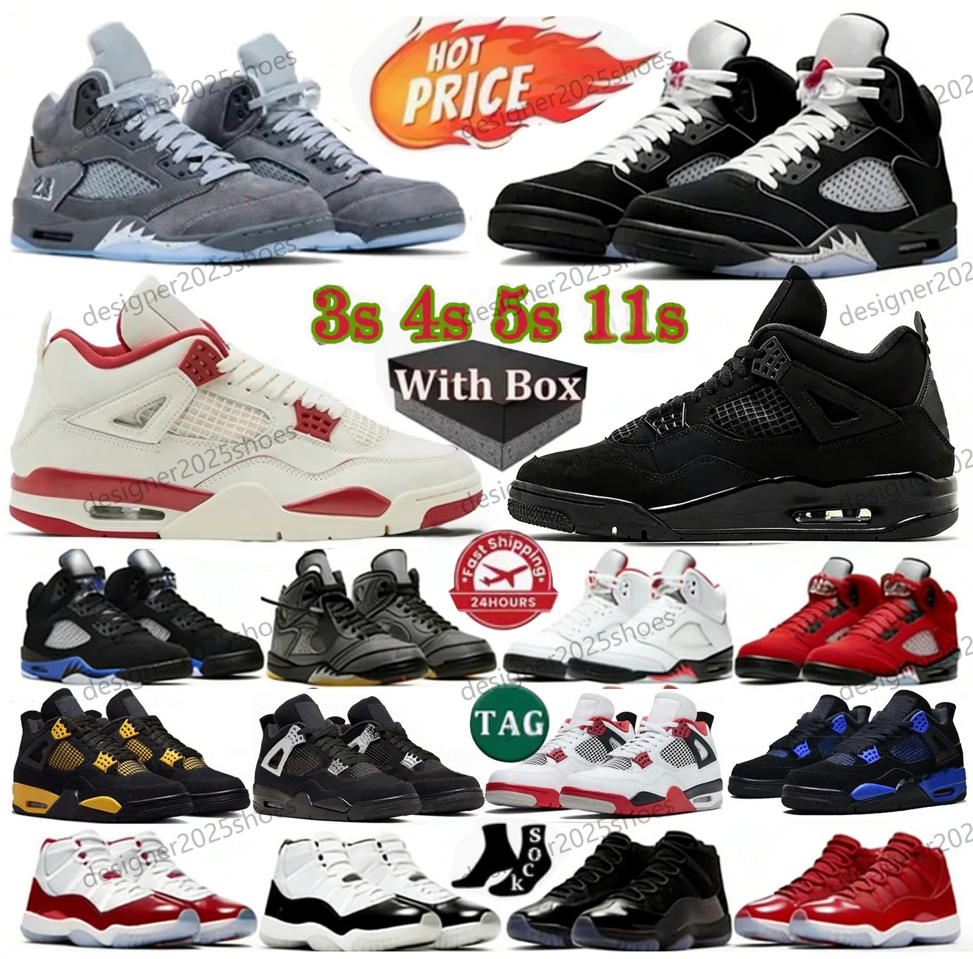 With Box Basketball Shoes 3s 4s 5s 11s Designer Shoes Black Cats Cherry Thunder Metallic White Cement Reima gined Blue UNC Flu Game Union Outdoor Men Sports Sneakers
