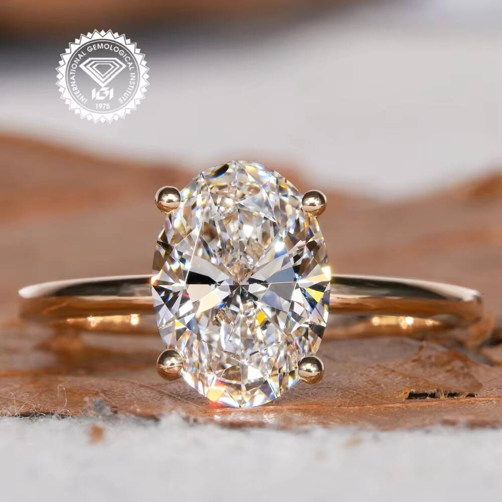 High Quality IGI Certified Lab Grown Diamond Unisex Custom Oval CVD Vvs Solitaire Engagement Ring Luxury Rhodium Plated 18K Gold