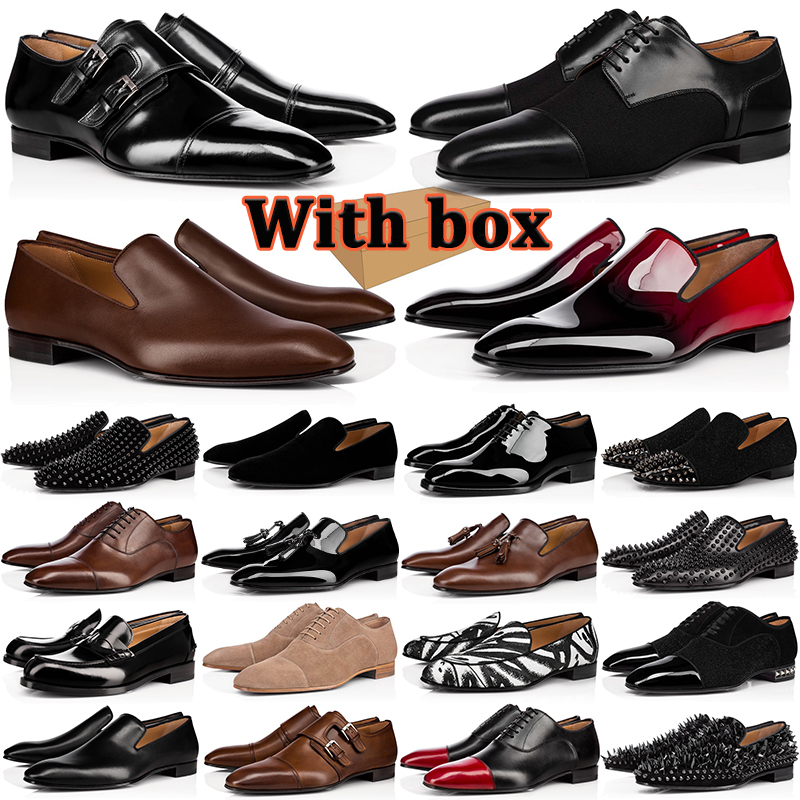 With box dress shoes for men designer low heel shoe suede black brown rivets wedding party mens shoes
