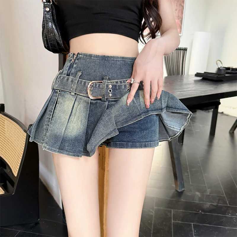 Sweet Sxey Denim Cake Skirt Women Retro Hight Waist A Line Mini Skirt Female Korean Fashion Casual Streetwear Pleated Skirt Y2K M260316