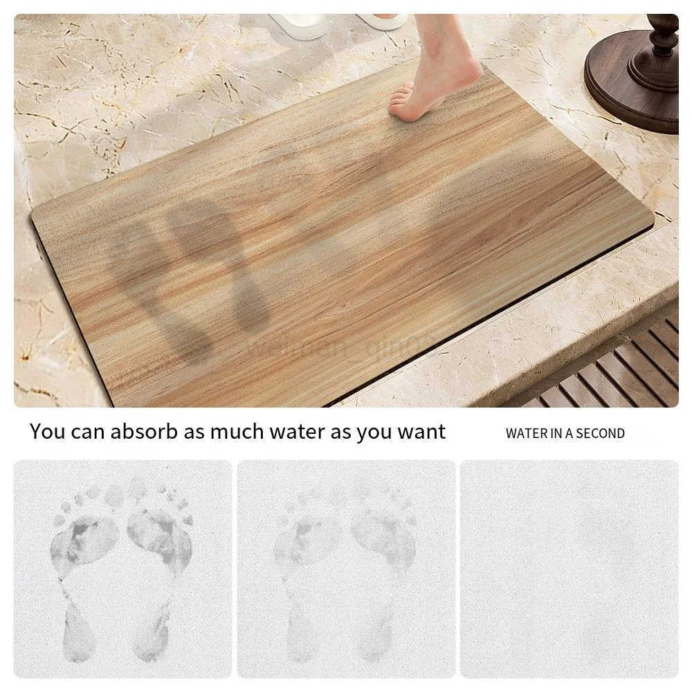 VIKAMA Simple Imitation Wood Grain Home Bathroom Black Strong Absorbent Quick Drying Mat Non-Slip And Dirt Resistant Home Decor H260316