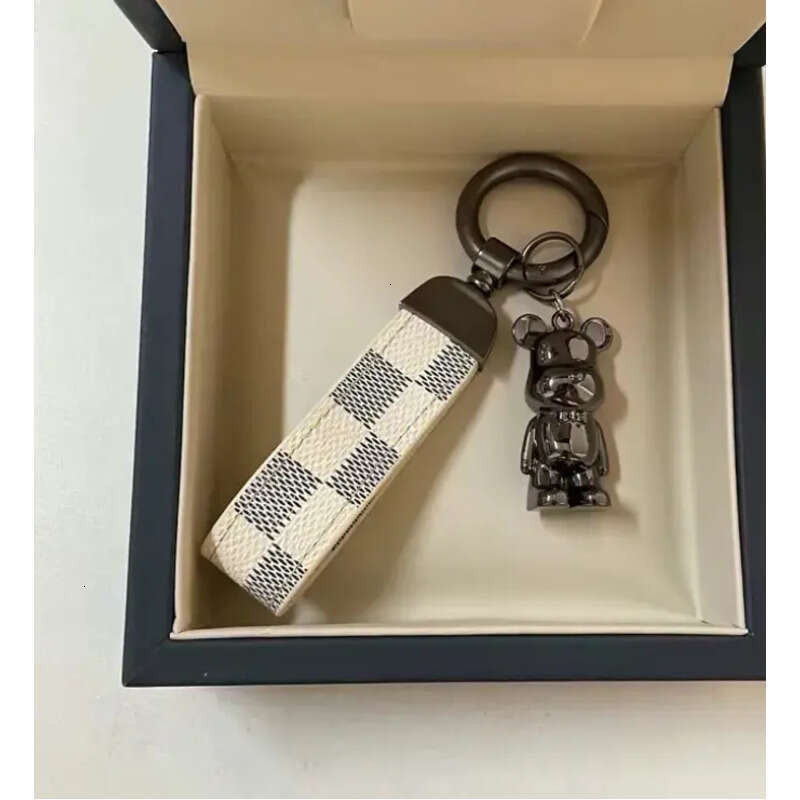 Designer Creative Multifunctional Keychain Monogram Leather Wrist Strap Metal Bear Bag Charm Car Key Ring Pendant for Daily Wear & Gifting