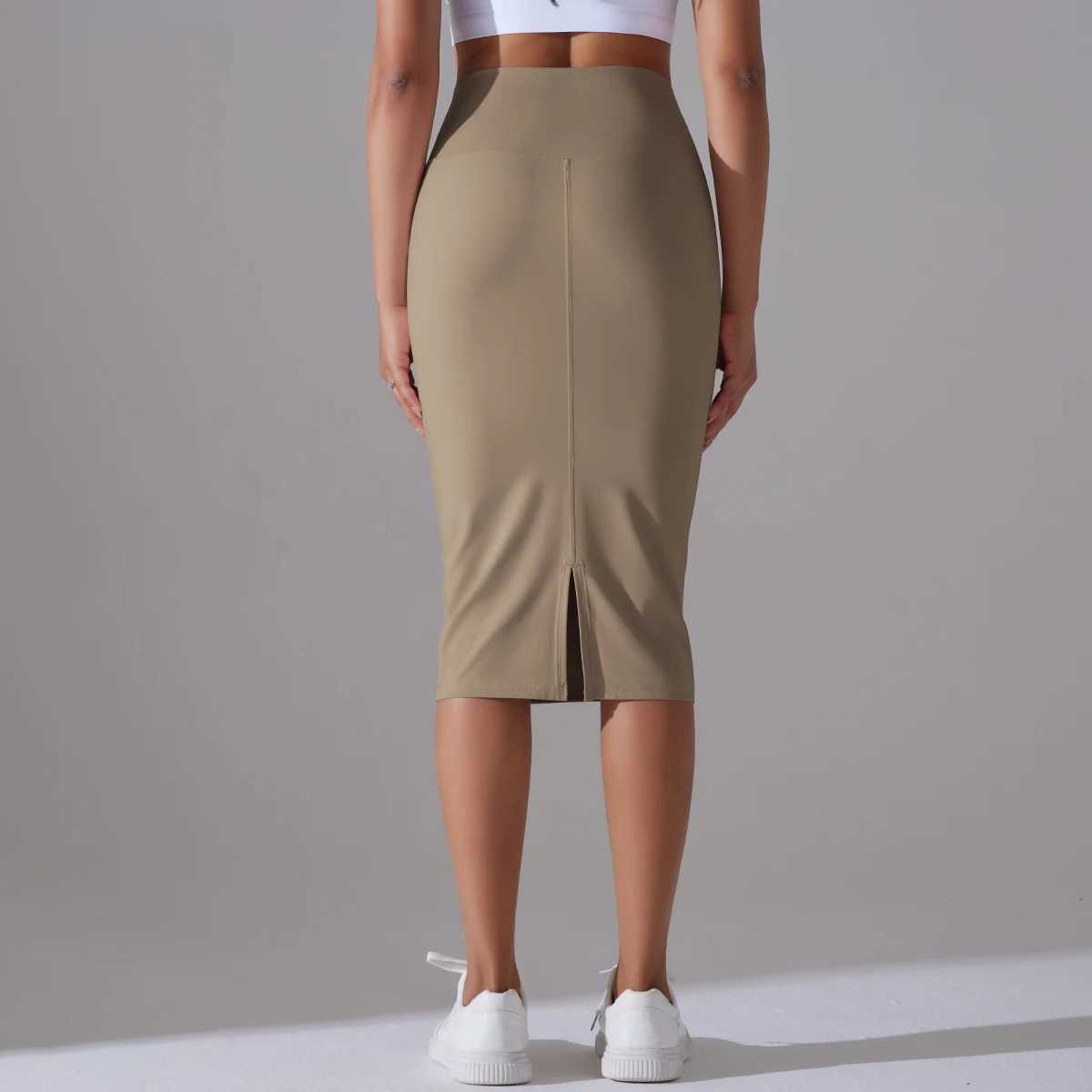 Womens Sexy Naked Feel Fabric Skinny Pencil Skirt Ladies Hips Wrap Bodycon High Waist Elastic Stretch Split Skirts M260316