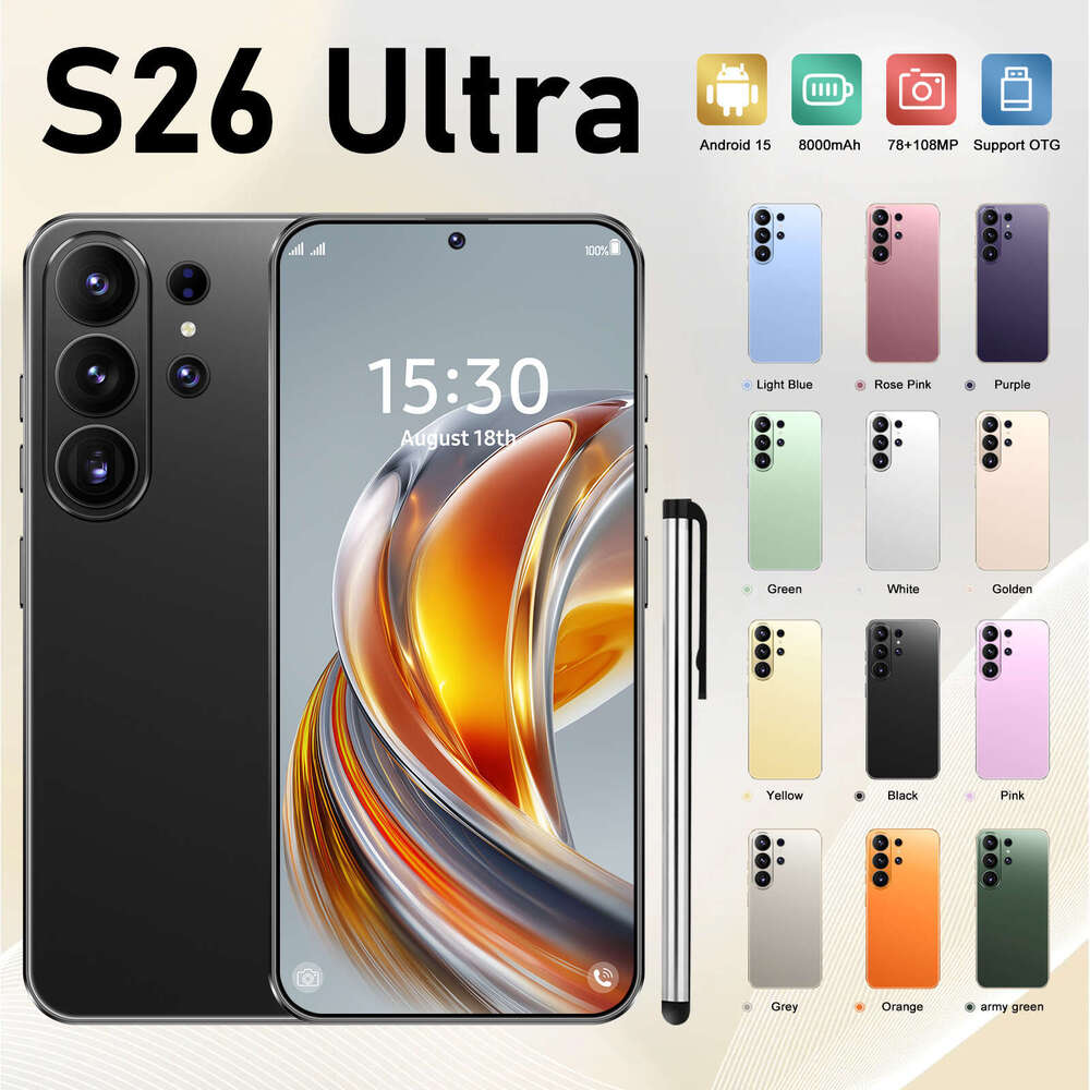 Cross-border foreign trade mobile phone S26 Ultra with external stylus, true 4G network, eight-core processor, center punch-hole, Android 15