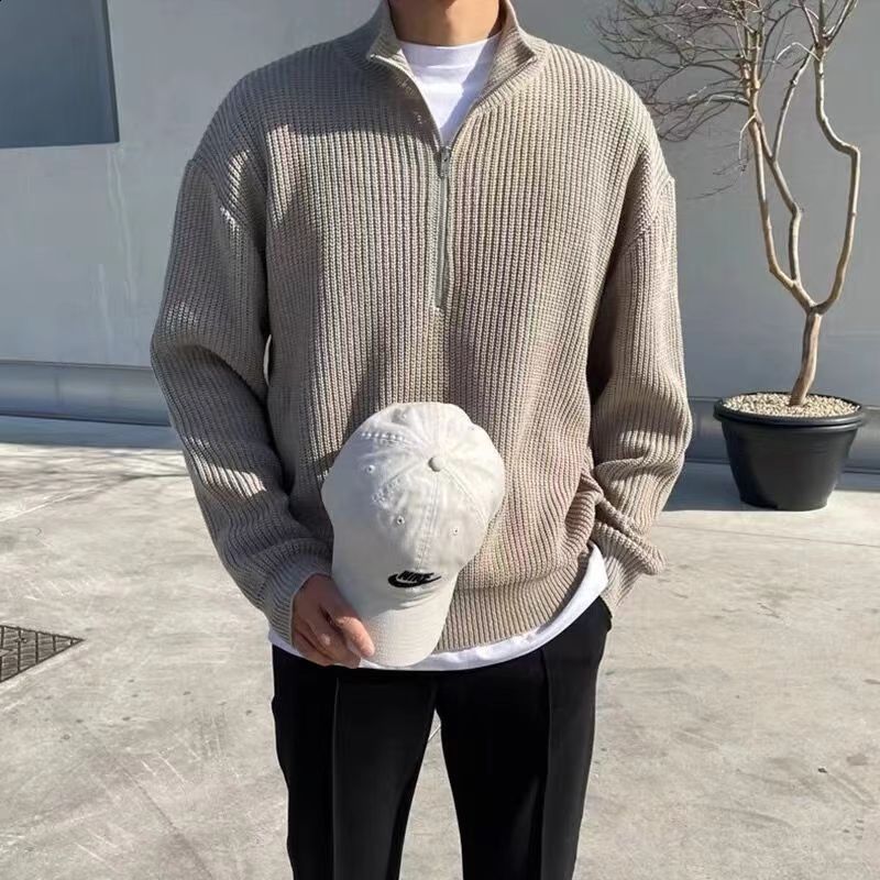 Mens Winter Fashion Aesthetics knit Sweater Vintage Turtleneck Lapel Harajuku Oversized Long Sleeve Unisex Pullovers Chic Tops 240821