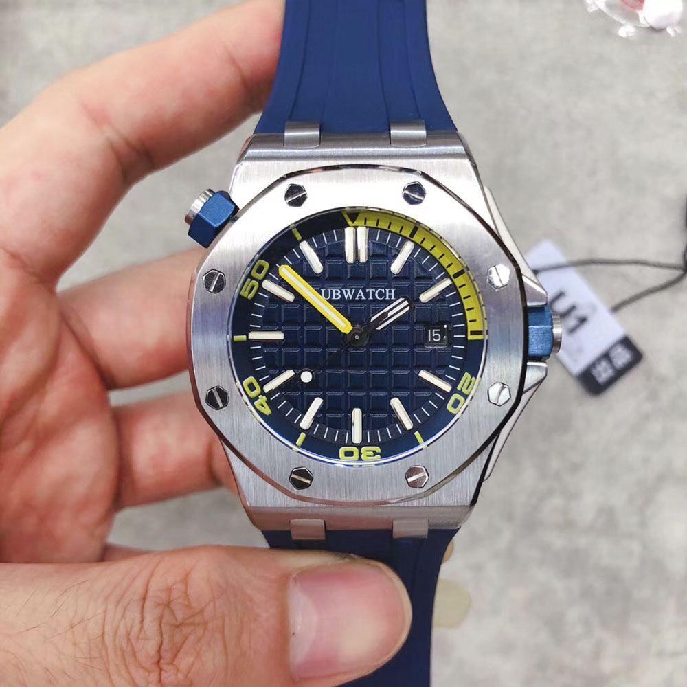 jason007 U1 Luxury A1 Automatic Mix Colors Glass Back Stainless Steel Case Rubber Strap Mens Watches