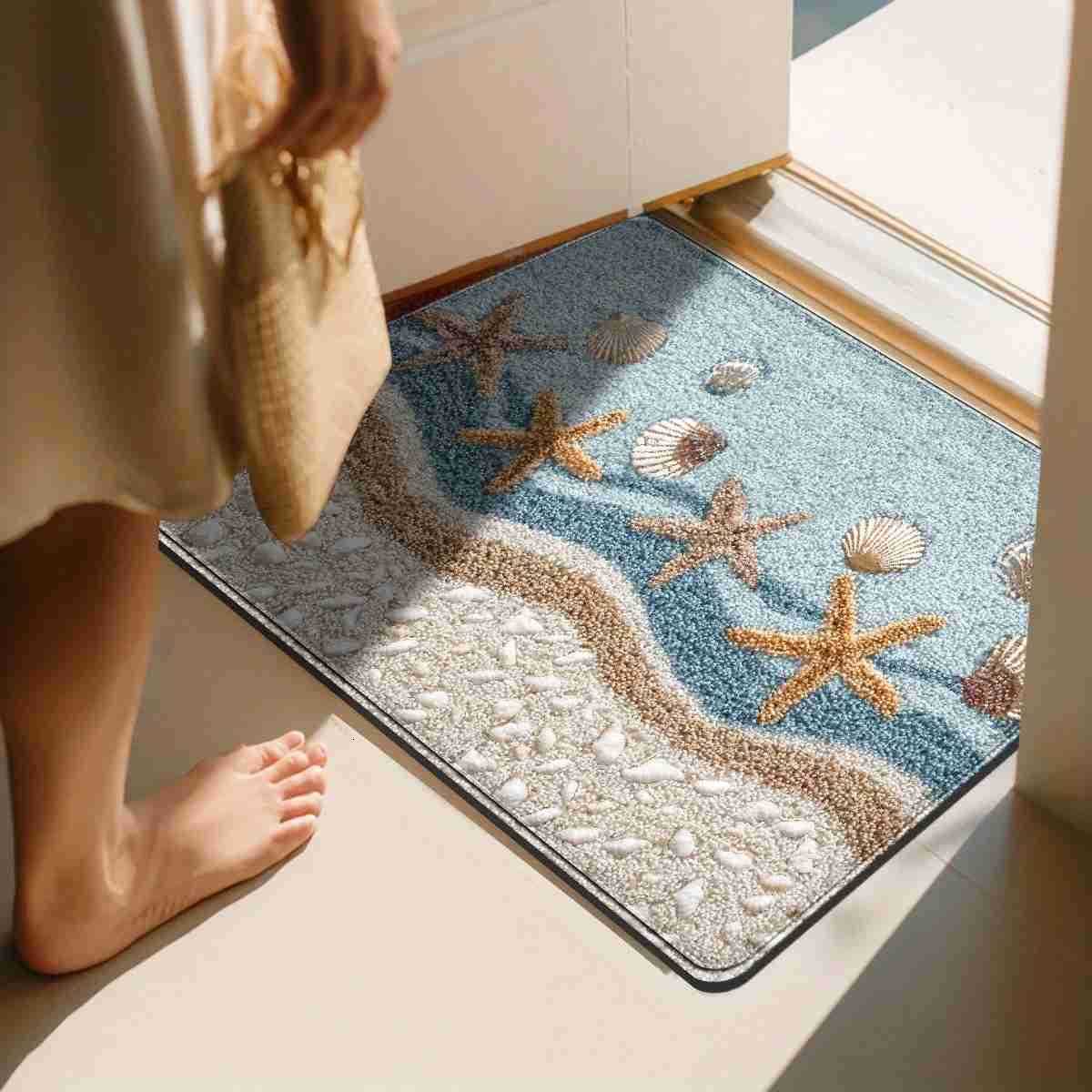 VIKAMA starfish shell floor mat anti slip bathroom mat shower room bathroom absorbent carpet home decoration H260316