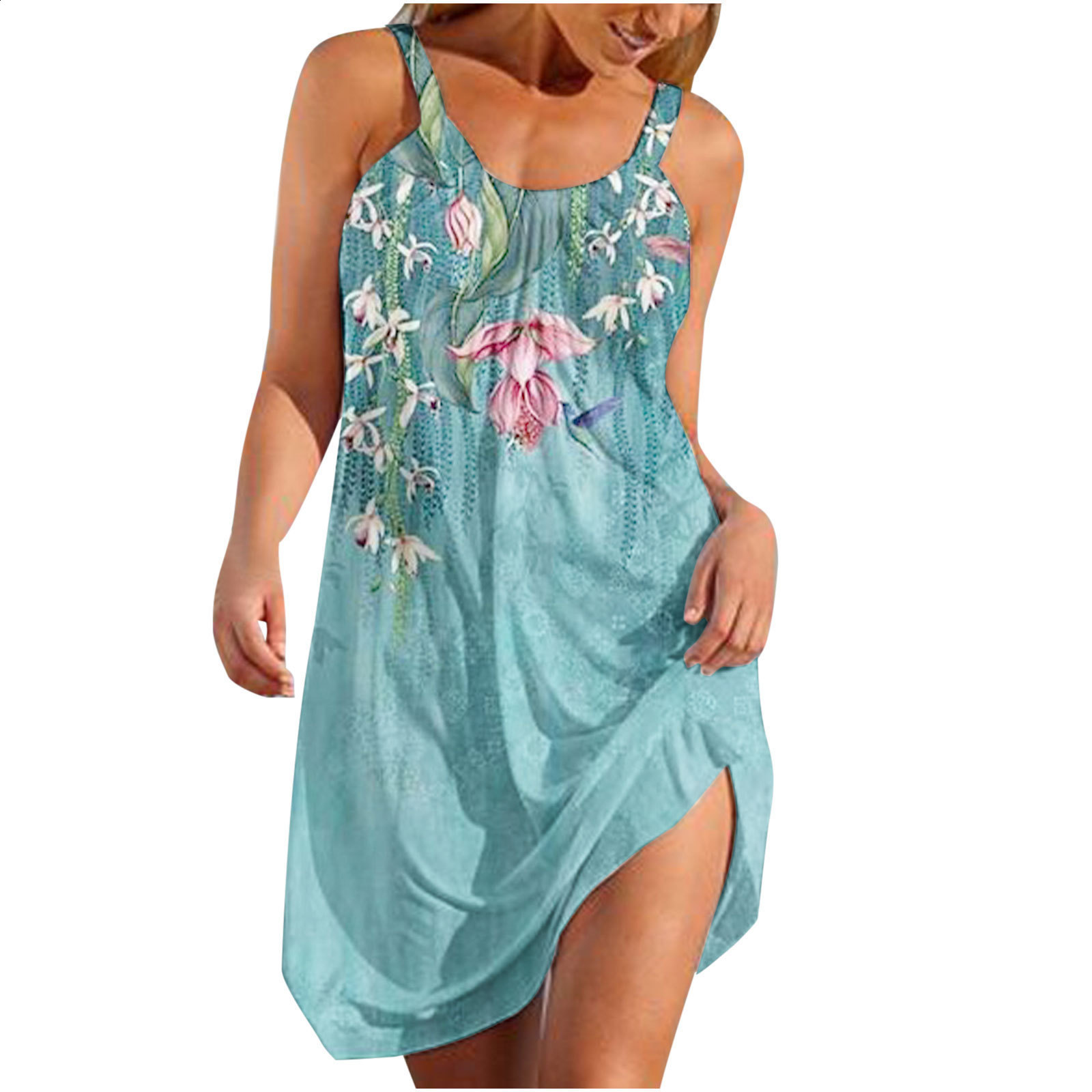 Summer New Womens Dress Strap Style Casual 3D Print Loose Sleeveless Mid-Waist Strap Dress230904