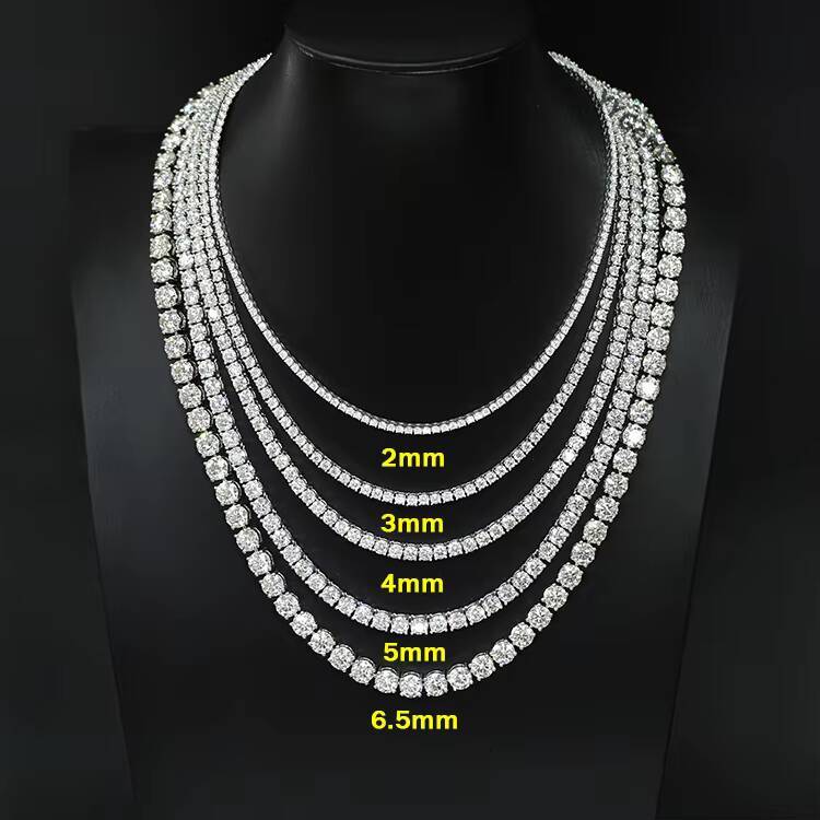Hot Sale Tennis Chain/Bracelet 2mm-65mm Width 925 Sterling Silver Necklace D Color Moissanite Tennis Link Chain Necklace
