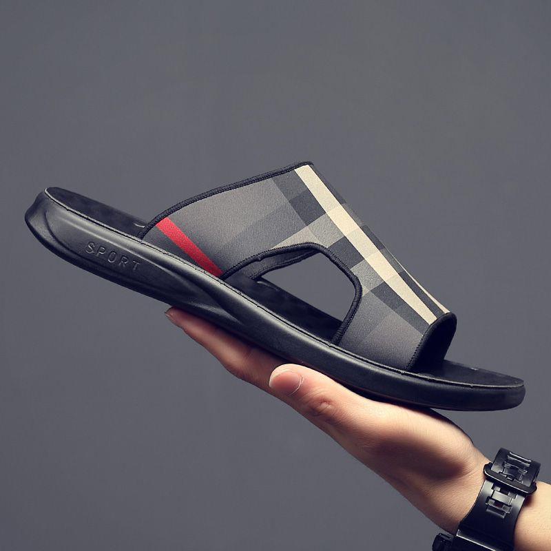 New Design Slippers 2026 Men's Plaid Pattern Comfort Slide Sandals Non-Slip Casual Slippers Size 38-44 Free Shipping