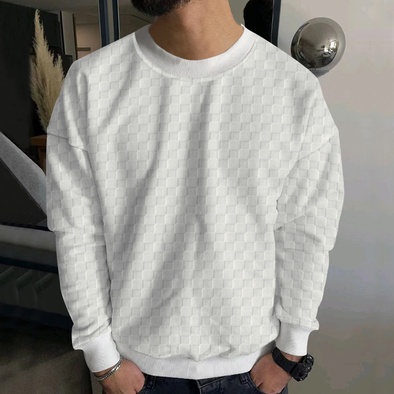 Men's Autumn Winter Knitted Sweater Heavy Jacquard Designer T-shirt Checkerboard European American Polo Designer Hoodie Round Neck Casual Base Long Sleeve Top