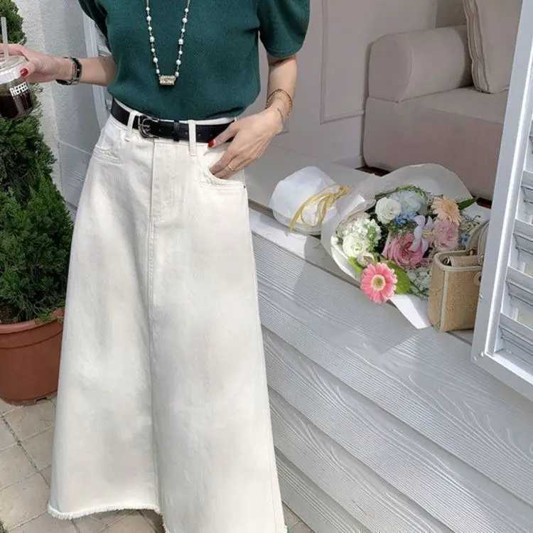 White High Waist A Line Denim Skirt Slimming Fashion Midi Bodycon Fishtail Skirt M260316