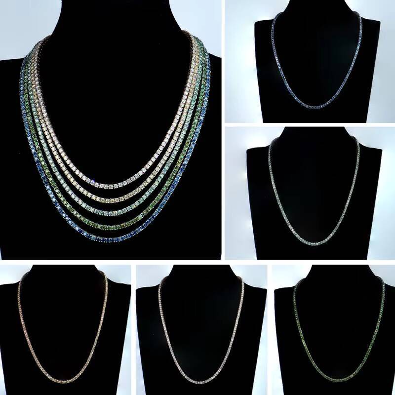 Wholesale 925 Sterling Silver 4mm Black Moissanite Tennis Chain Hip Hop Style Necklace for Men Women Wholesale Jewelry for Men