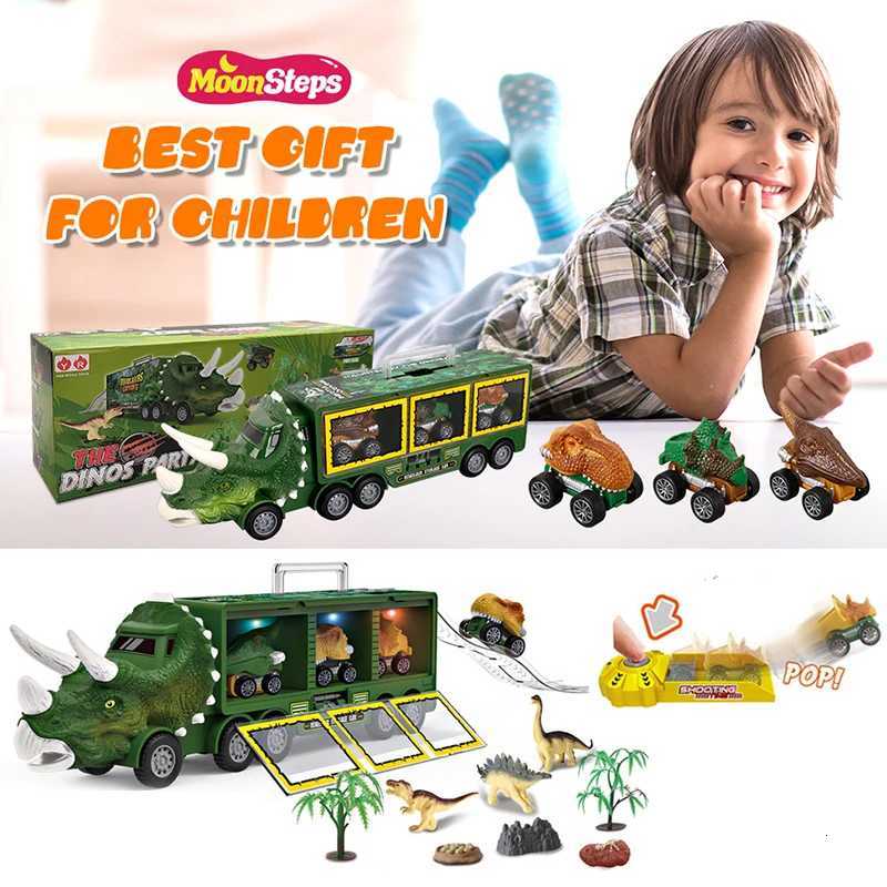 Dinosaur Transport Toy Truck Pull Back Vehicles Dino Container Storage Car Model Lighting Music Kids Boys Children Birthday Gift Y260316