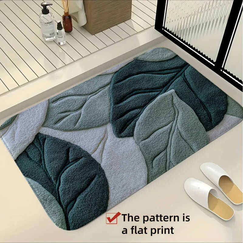 VIKAMA Nordic style green leaf bathroom floor mat bathroom quick drying anti slip mat bathroom door absorbent foot mat H260316