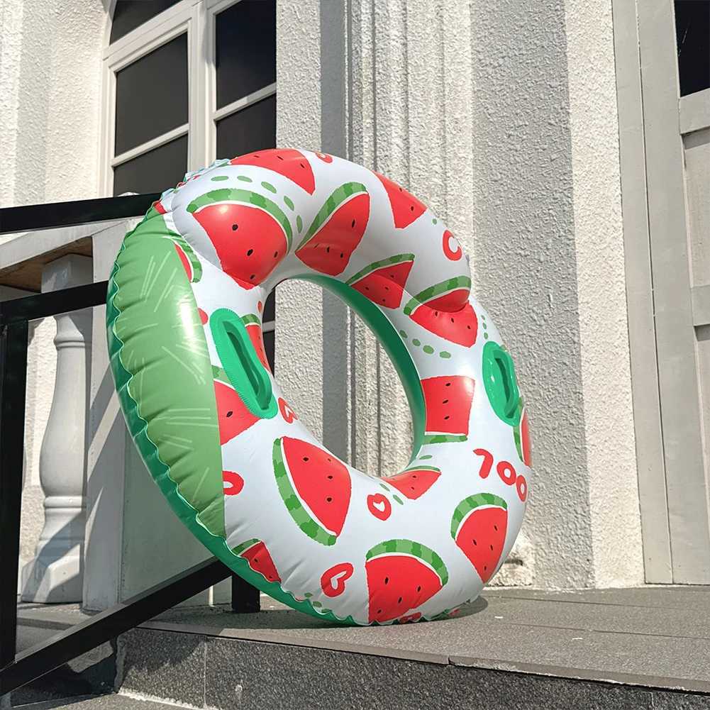 Inflatable Swim Ring Pool Floating Rings Leakproof Blow Up Swim Tube Watermelon Pattern Striped Pool Rings for Kids Youth Adults M260316
