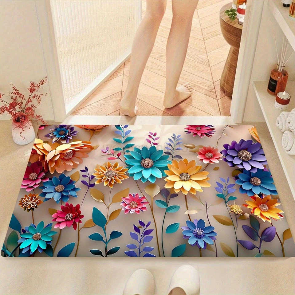 1pc multi-color floral print design bathroom mat anti-slip super absorbent and quick-drying shower floor mat dry and soft ant H260316
