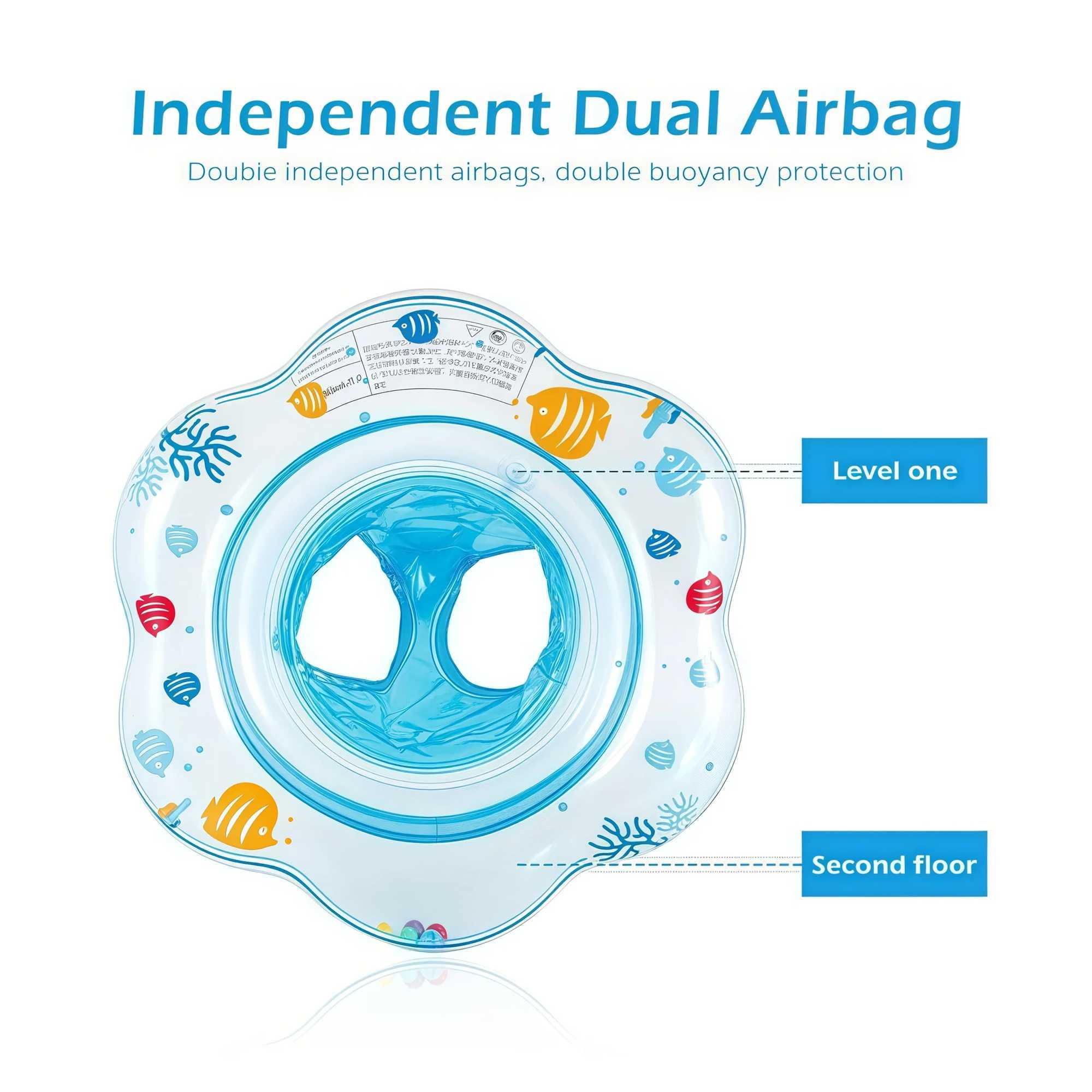 1 inflatabLE baby swim ring with doubLE safety aiRBags and safety seat pool bathtub accESSory blue green M260316