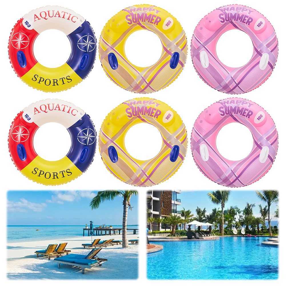 Inflatable Swim Ring Pool Floating Rings Leakproof with Handle Swimming Rings Floaties Swim Float Tube for Pool Beach M260316