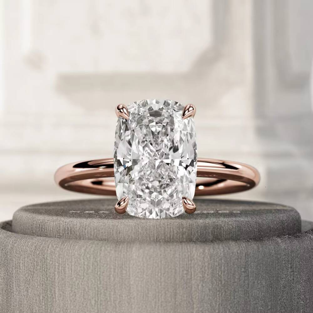 3ct Elongated Cushion Lab Grown Diamond Solitaire Engagement Ring VS Clarity EF Color in 18K Rhodium Plated Gold Women
