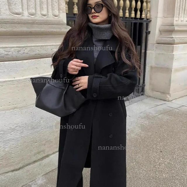 2026 Fashion Wool Collar Designer Jacket European And American Luxury Trendy Versatile Loose Double Button Jacket With Strap Long Sleeve Women's 