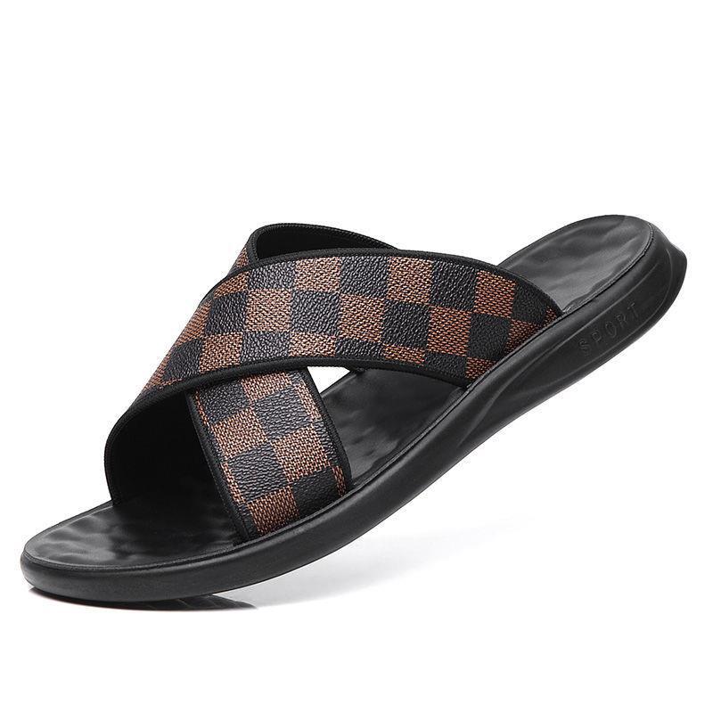 New Design Slippers 2026 Men's Plaid Pattern Comfort Slide Sandals Non-Slip Casual Slippers Size 38-44 Free Shipping