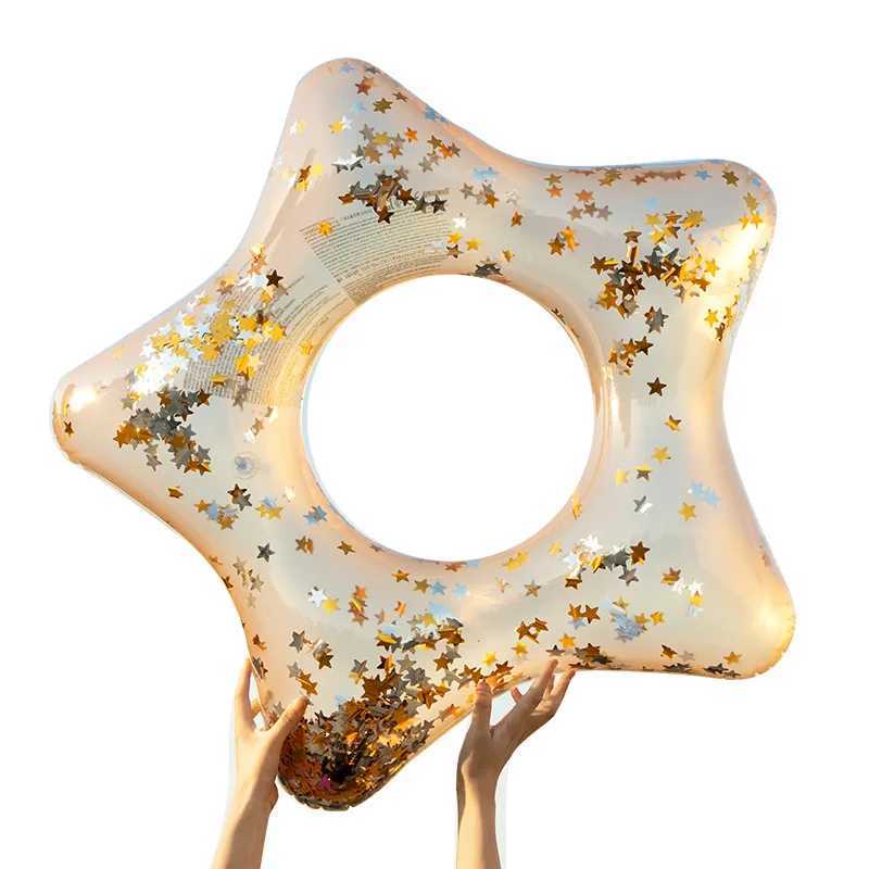 Giant Starfish Pool Float with Gold Sequins Inside Sparkling Star Pool Tube Glitter Swim Ring Girls Beach Water Fun Party Toys M260316