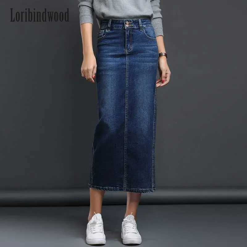 Classic Denim Women 2023 Long Jean Skirt High Waist Pencil Skirt Ladies Stretch Black Blue Faldas Largas Jupe Longue Femme M260316
