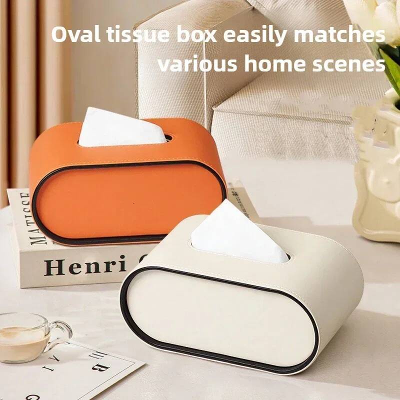 Paper Light Luxury High-end Living Room Dish Drainer Leather Tissue Bedroom Desktop Wall Shelf Storage Box Organization