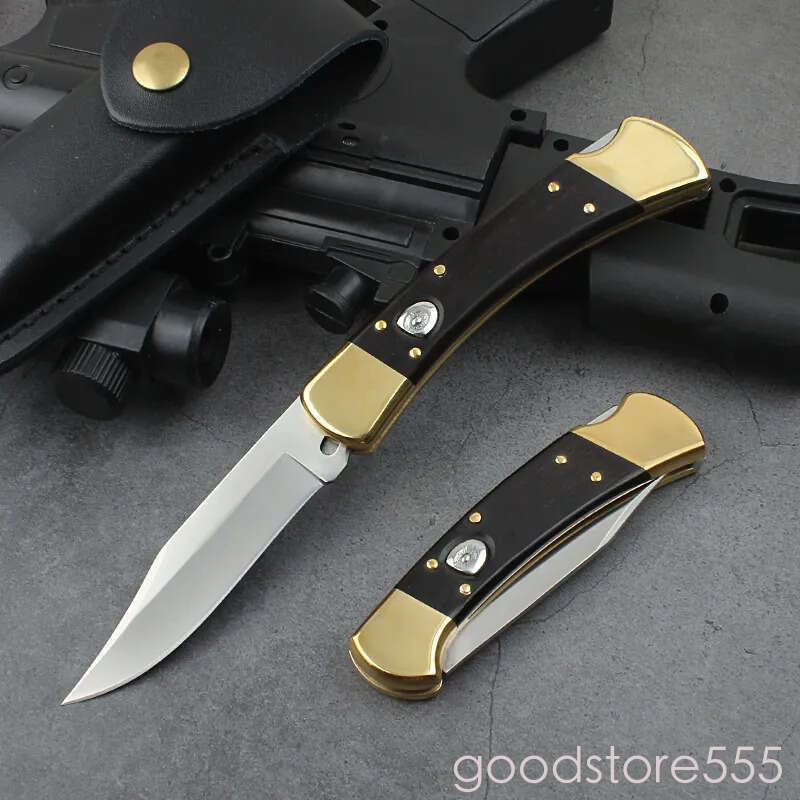 JUFULE Classic 110/112 Folding Knife 440C Steel couteau Blade Integrated brass pocket knife + fixed blade knife Ebony solid Wood Handles Camp Outdoor 