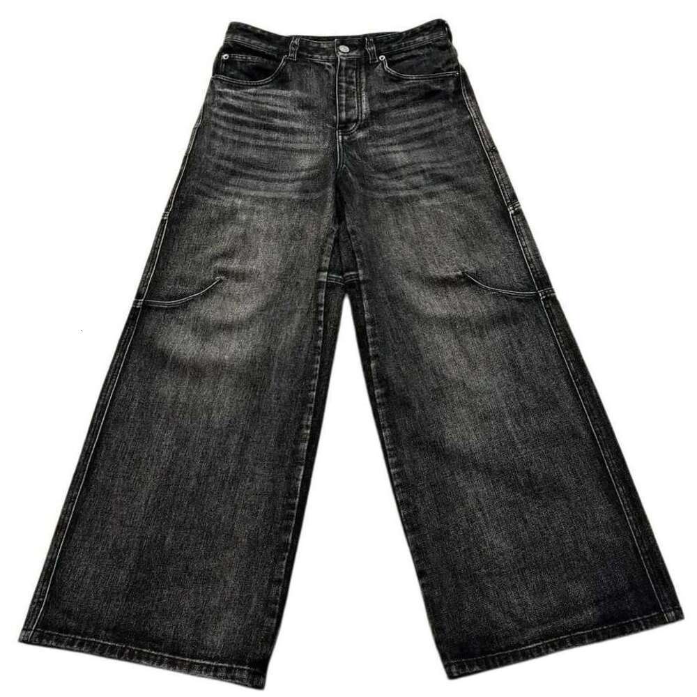 Men's Jeans Streetwear Washed Retro Baggy Jeans Goth Hip-hop Men's Personality Trendy Black Straight Pant Wide Leg Pants Unisex Home Casual 