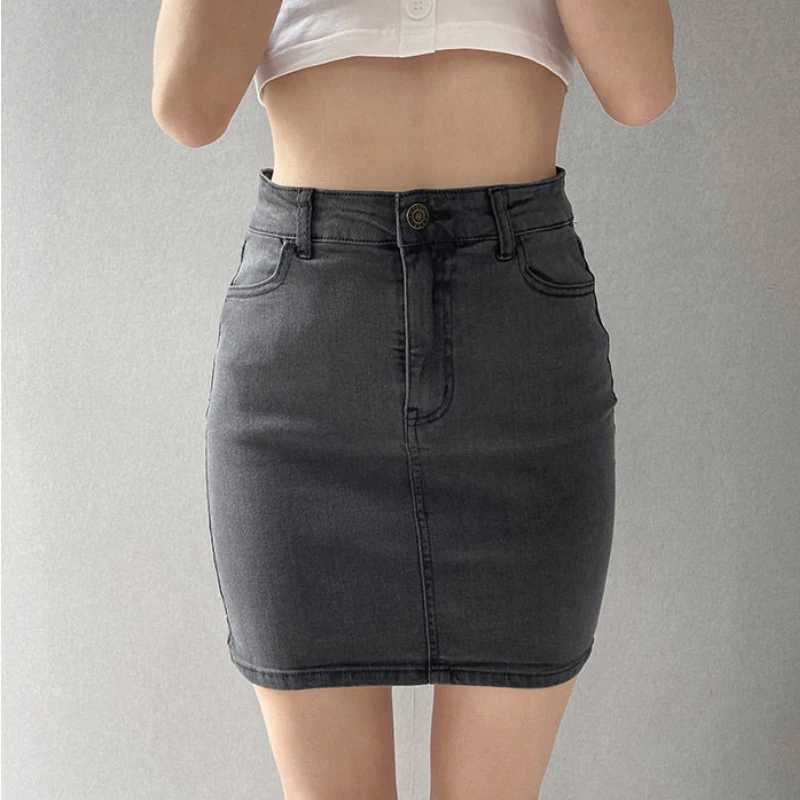 Skirts Women America Vintage High Waist Stretchy Bodycon Slim A-line Mini Sexy Denim Jupe Fashion Harajuku Simple Casual Ladies M260316