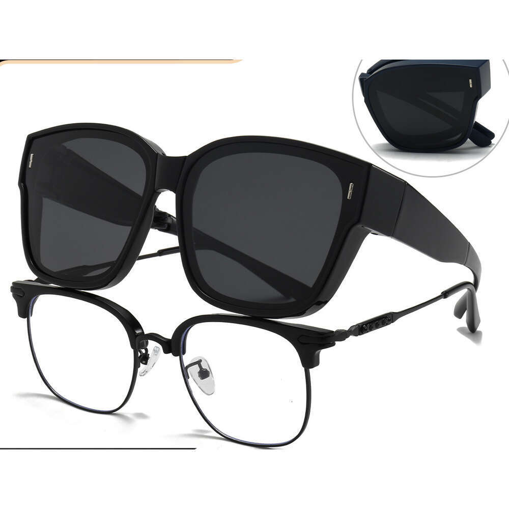 Foldable Sunglasses Set With Prescription Lens, UV Protection, Polarized, Unisex, Large Square Frame, TR Universal Sun Glasses Chunjinqiuli