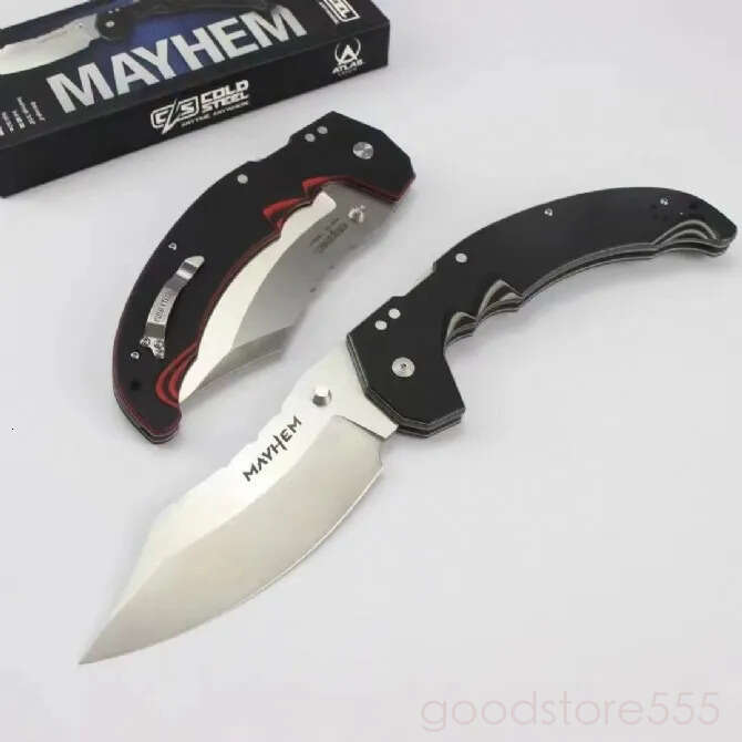 2Models CS Mayhem ATLAS Folding Knife 5.91 pocket knife fixed blade knife S35VN couteau Blade, Black/Gray G10 Handles