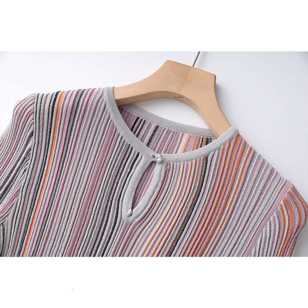 2026 Spring/Summer Designer e22 Women's Colorful Shiny Long Sleeve Round Neck Single Button Elastic Top Skirt