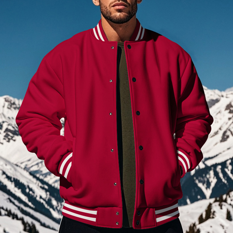 Autumn Hoodie And Winter Men's Sports Casual Baseball Jacket Polo Shirt Fleece Lined Thick Loose Fit Men's Long Sleeve Swea