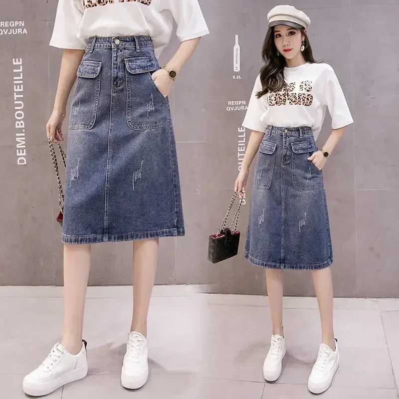 Denim Skirt Long High Waist A- line Dress for Women Woman Skirts Mujer Faldas Saias Mulher M260316