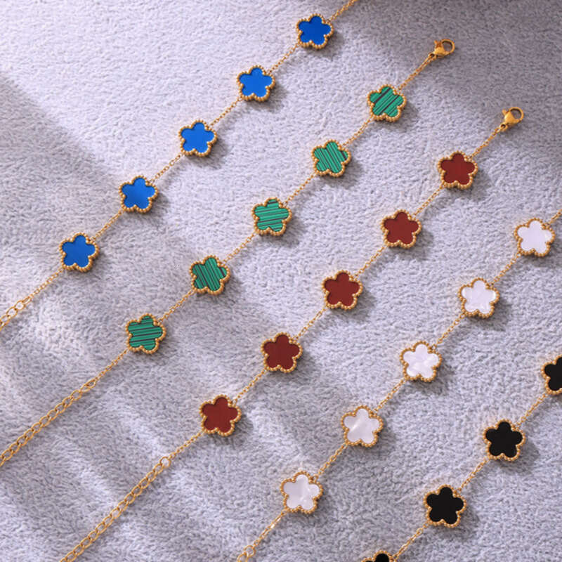 Women's Designer Bracelet: Multicolor Agate Five-leaf 18k Gold Bracelet Light Luxury Elegant Flower Chain Daily Luxury Jewelry Wholesale