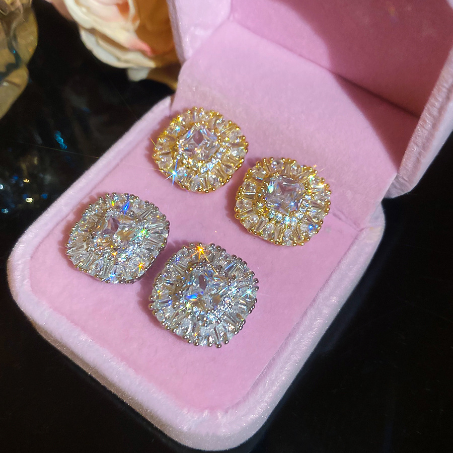 S925 Silver French Minimalist High-End Versatile 18k Gold Inlaid with Large Zirconia Earrings for Women Wholesale - view 5
