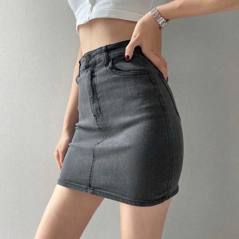 Skirts Women America Vintage High Waist Stretchy Bodycon Slim A-line Mini Sexy Denim Jupe Fashion Harajuku Simple Casual Ladies M260316