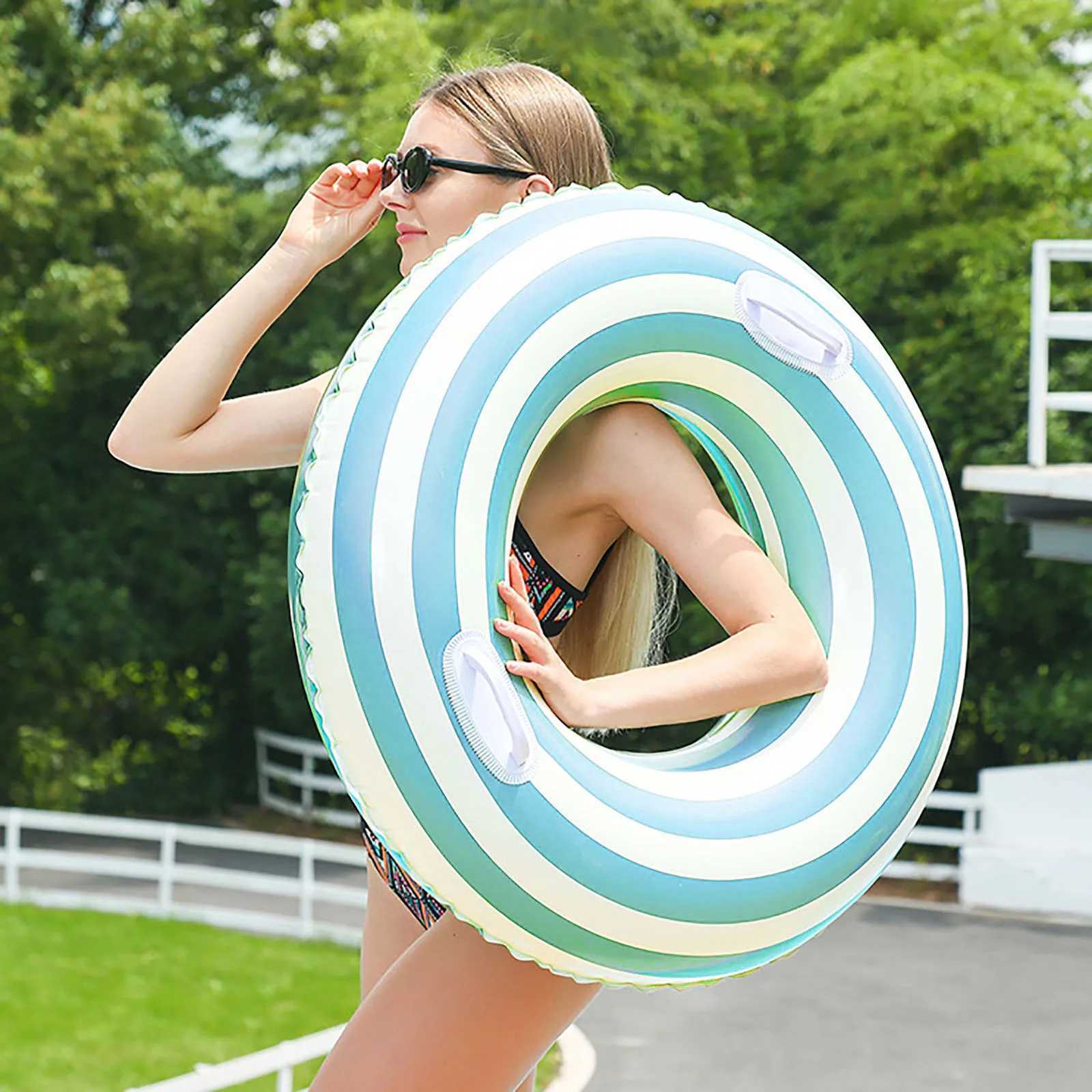 32 Inch Pool Tube With Handles Retro Orange Green Blue Swim Pool Rings Inflatable Float Loungers Tube Buoyancy Belt for Adults M260316