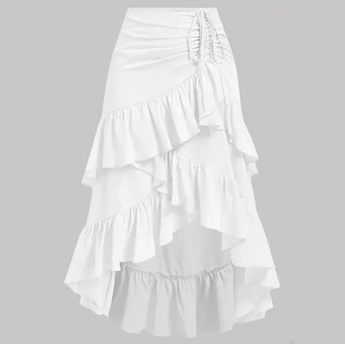 Irregular Ruffles Tiered Skirt Sweet Spicy Wind Layered Ruffle Edge Tied Skirt for Summer Holiday Sexy Elegant Women Beach Dress M260316