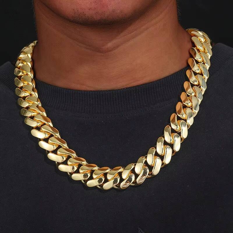 Gold Plated 14K Custom Moissanite Clasp 16mm 18mm Cuban Link Chain 925 Sterling Silver Hiphop Gift Party
