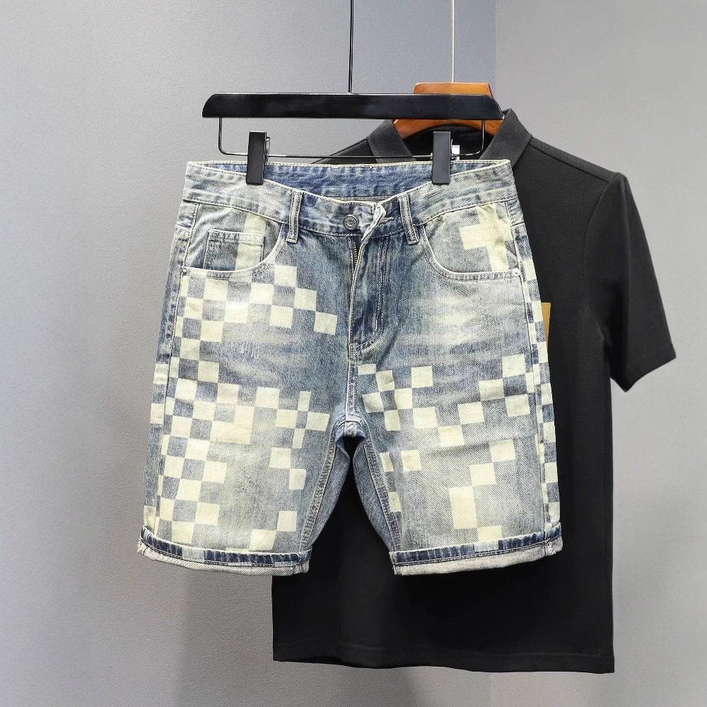 2026 Designer Shorts - Summer New Style Men's Denim Shorts Produced By A Fashionable Brand Featuring A Unique Checkered Patchwork Design