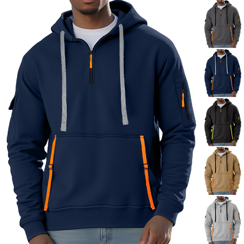 Autumn/winter Men's Designer Hoodie Casual Multizipper Arm Pocket Swea Pullover Large Polo Size Designer T-shirt Fleecelined Hoodie For Men