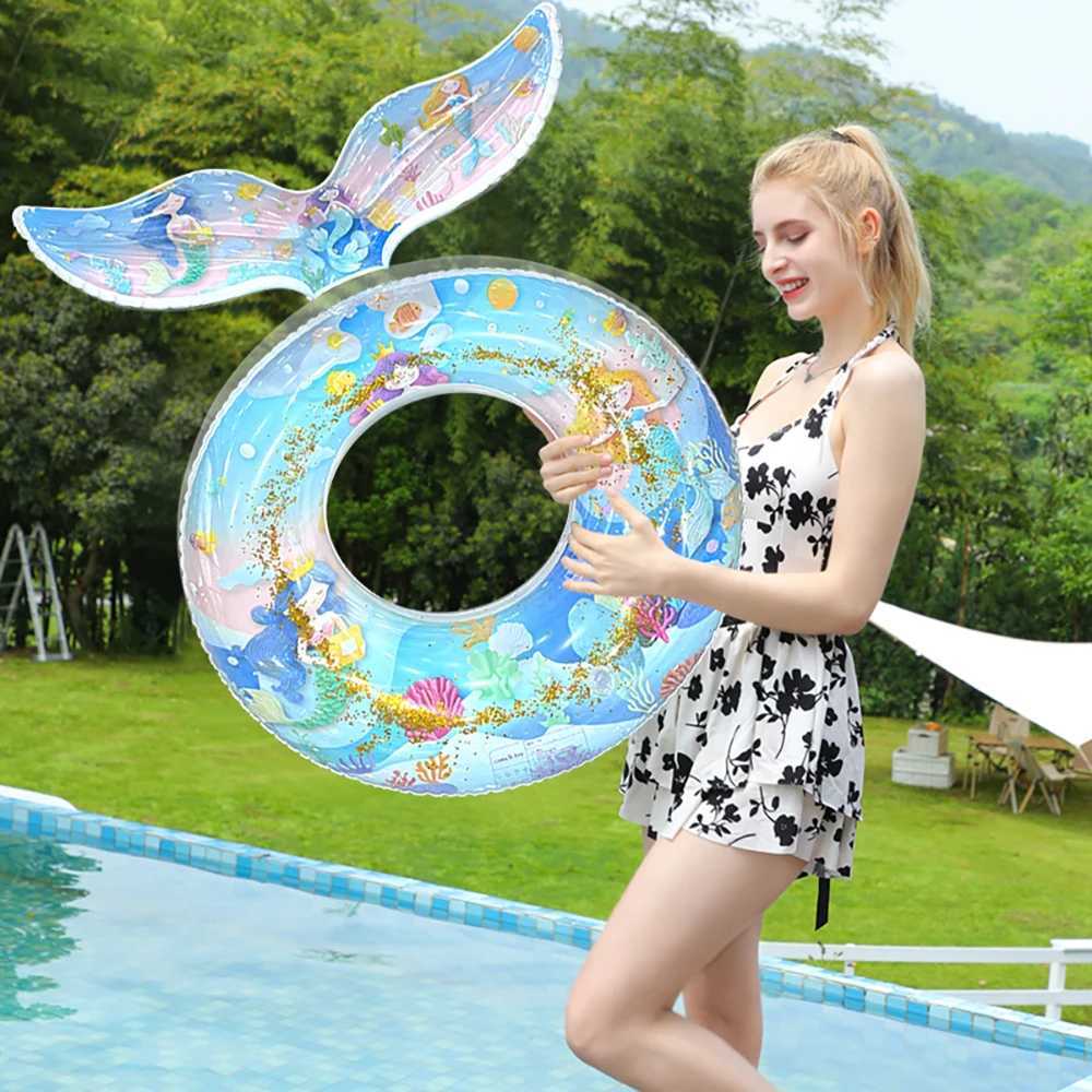 1pc Inflatable Sequin Ocean Beauty Fish Tail Swimming Ring PVC Pool Float Swim Circle Pool Party Fun Water Rest Floating Accesso M260316