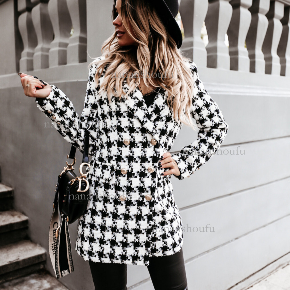 2026 Designer Double Breasted Woolen Jacket Fashion Long Sleeved Suit Collar Striped Grid Windbreaker Coat Autumn/winter Luxury Essential Women's