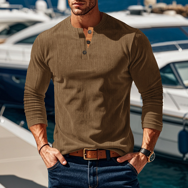 Autumn Polo Winter New Long Sleeve Designer T-shirt Base Shirt Fourbutton Designer Hoodie Corduroy Slim Fit Men's Henley Shirt