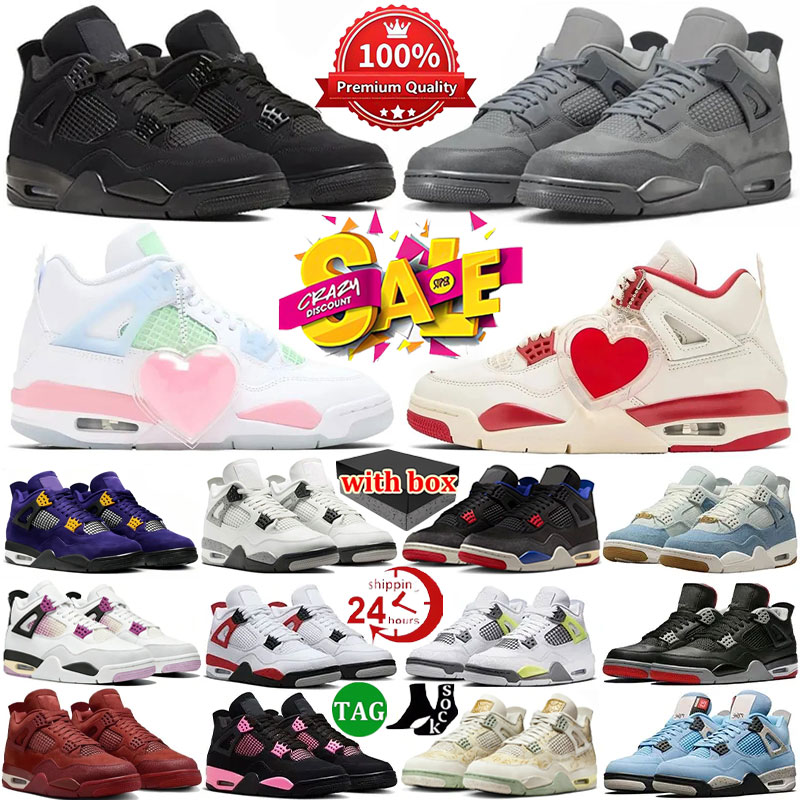 With box designer shoes 4 basketball shoes for men women 4s Black Cat Pine Green Seafoam White Oreo Red Thunder Unc Bred Cacao Medium Olive Sail mens trainers sneakers